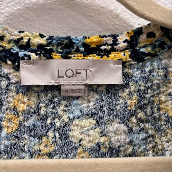 Loft | blue and yellow puff ruched long sleeve shirt - Picture 3 of 5